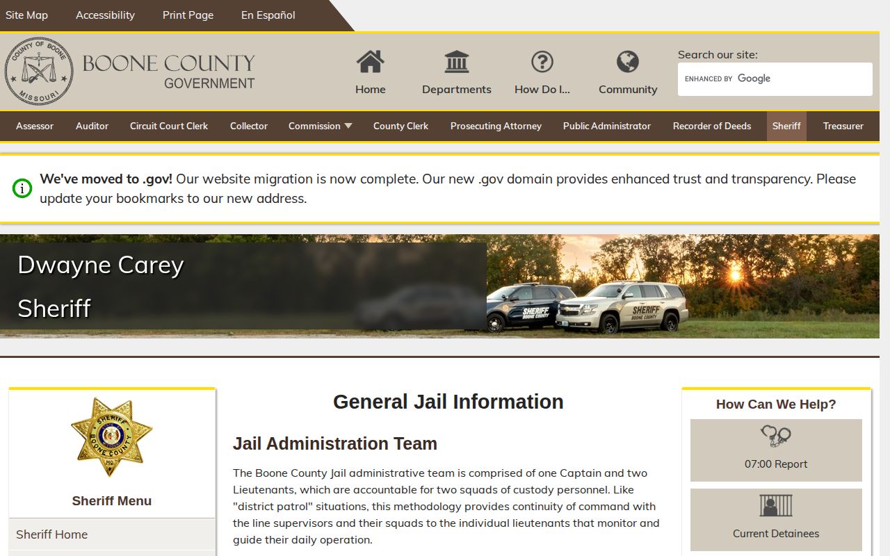 Boone County Jail official facility page for release record contacts