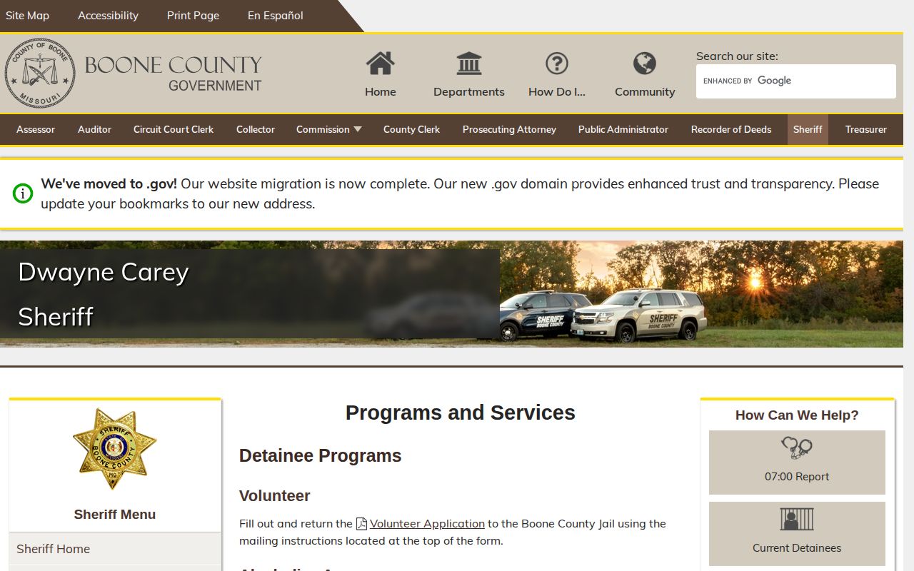 Boone County Jail programs and discharge planning services
