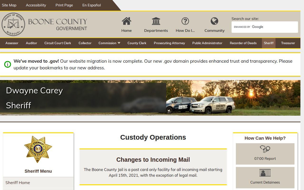 Boone County Jail custody and release operations information