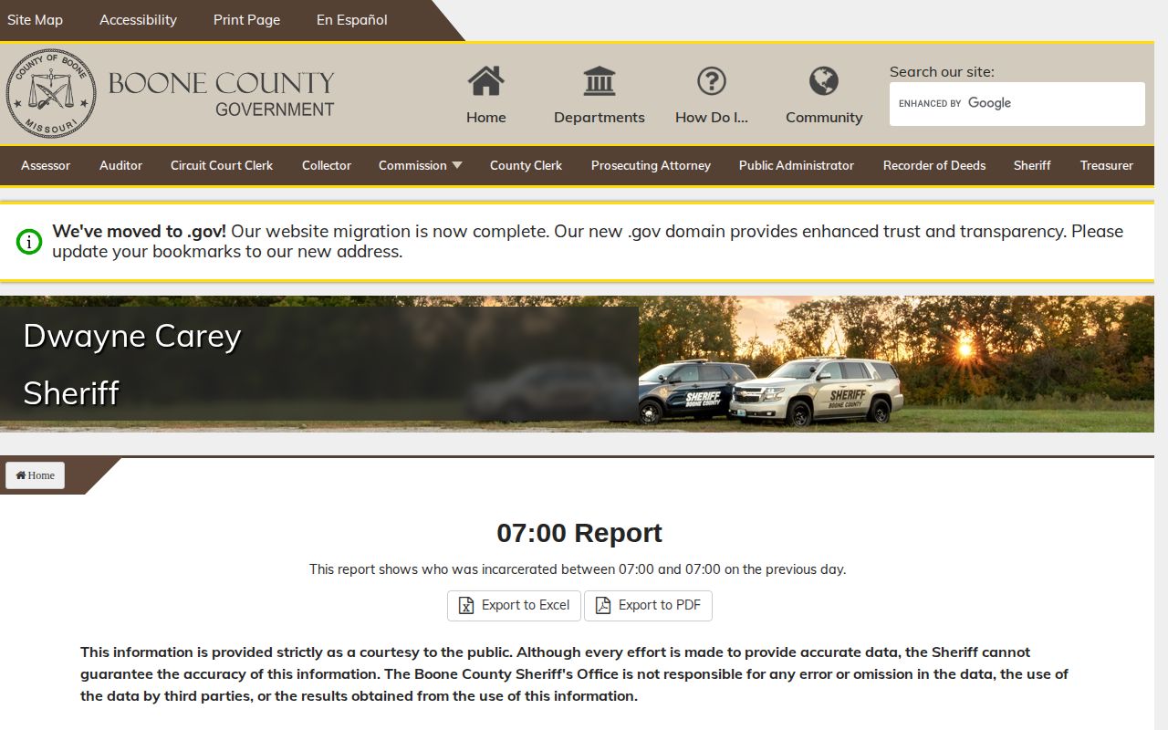Boone County 07:00 report with released inmate record fields