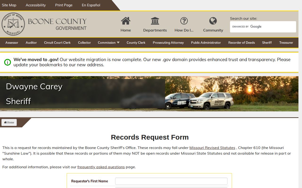 Boone County released inmate records request form